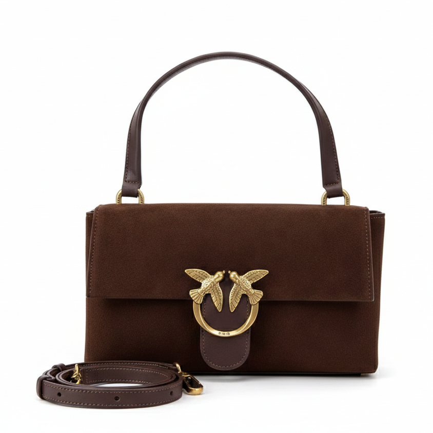 PINKO Love Bag Suede – Şokolad Rəngli Təbii Zamşa Qadın Çantası